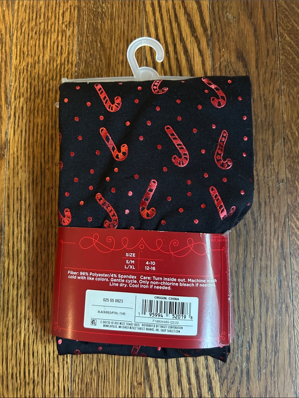 Wondershop Black Fleece-Lined Leggings with Red Candy Cane Print - Picture 2 of 2